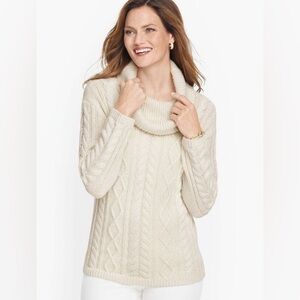 Talbots Shimmer Cableknit Cowlneck Sweater. Wool & Alpaca Blend. Medium. NWT.